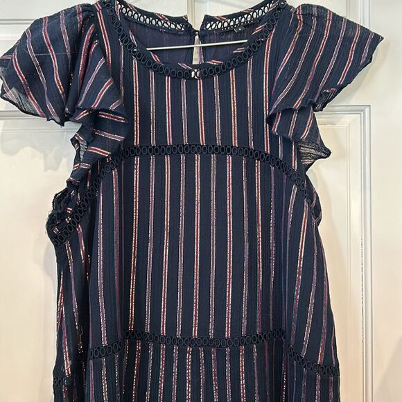 Tintoretto blue maxi dress with metallic gold threads side large - Picture 2 of 7